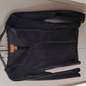 Sage genuine suede leather Crochet vintage vneck long bell sleeve top